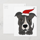 Grappige Grijze Pitbull in Santa Hat Christmas Art Feestdagenkaart (Voorkant / Achterkant)