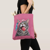 Grappige grijze tabby kat zomer spullen tote bag (Dichtbij)