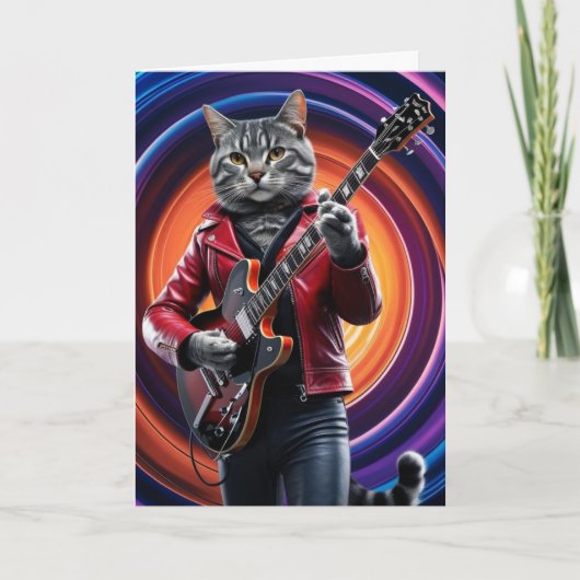 Grappige grijze tabby rocker kaart (Voorkant)