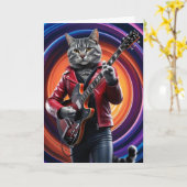 Grappige grijze tabby rocker kaart (Gele Bloem)