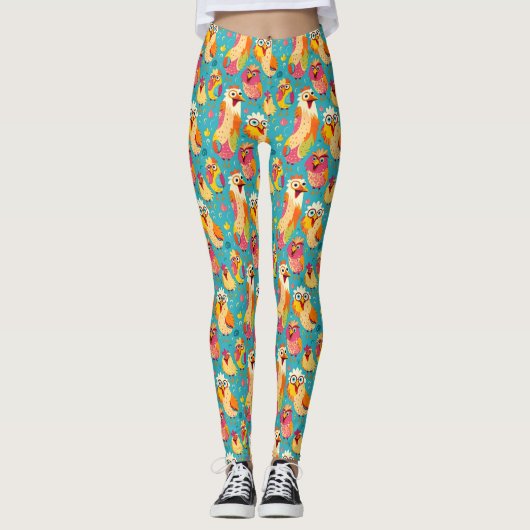 Grappige grillige Cartoon Abstracte kippen Leggings (Voorkant)