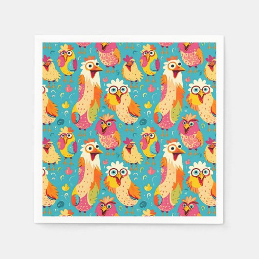 Grappige grillige Cartoon Abstracte kippen Servet (Voorkant)