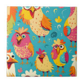 Grappige grillige Cartoon Abstracte kippen Tegeltje (Voorkant)