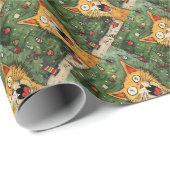 Grappige grillige gekke kat kerst cadeaupapier (Rol Hoek)