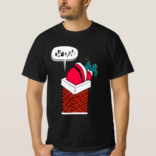 Grappige grillige kerstman vast in de schoorsteen t-shirt (Voorkant)