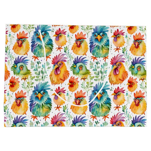 Grappige grillige kippen kleurrijke verjaardag groot cadeauzakje (Achterkant)