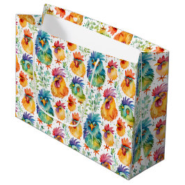 Grappige grillige kippen kleurrijke verjaardag groot cadeauzakje