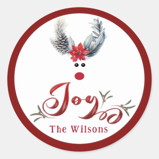 Grappige grillige poinsettia rendiervreugde Vakant Ronde Sticker (Voorkant)