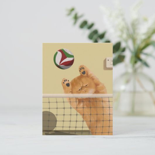 Grappige grillige speelse kat: Volleybal Briefkaart (Staand voorkant)