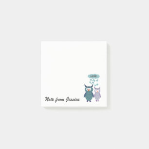 Grappige grillige uil liefde paar gepersonaliseerd post-it® notes