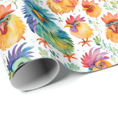 Grappige grillige Waterverf stijl kippen Cadeaupapier (Rol Hoek)