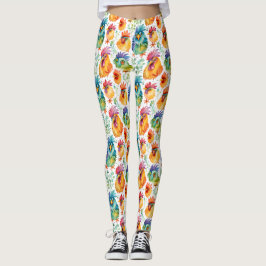 Grappige grillige Waterverf stijl kippen Leggings