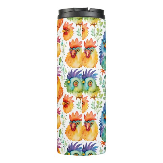 Grappige grillige Waterverf stijl kippen Thermosbeker (Achterkant)