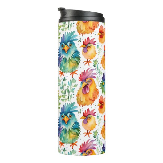 Grappige grillige Waterverf stijl kippen Thermosbeker (Geroteerd rechts)