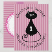 Grappige grillige zwarte kat verjaardagsuitnodigin kaart (Voorkant / Achterkant)