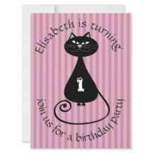 Grappige grillige zwarte kat verjaardagsuitnodigin