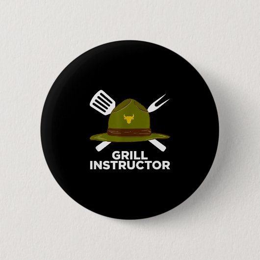 Grappige grillinstructeur BBQ-pitmaster grillende  Ronde Button 5,7 Cm (Voorkant)