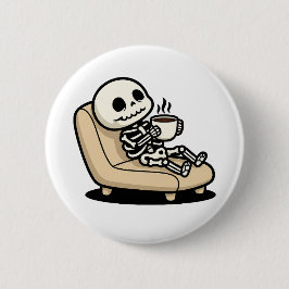 Grappige Grim Reaper die Koffie Drinkt | "Dood van Ronde Button 5,7 Cm