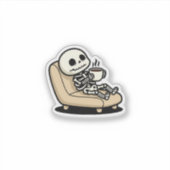 Grappige Grim Reaper die Koffie Drinkt | "Dood van Sticker (Voorkant)
