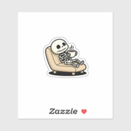 Grappige Grim Reaper die Koffie Drinkt | "Dood van Sticker