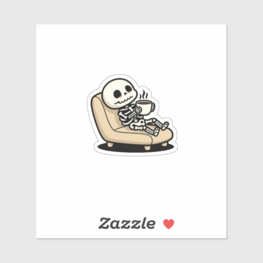 Grappige Grim Reaper die Koffie Drinkt | "Dood van Sticker (Vel)