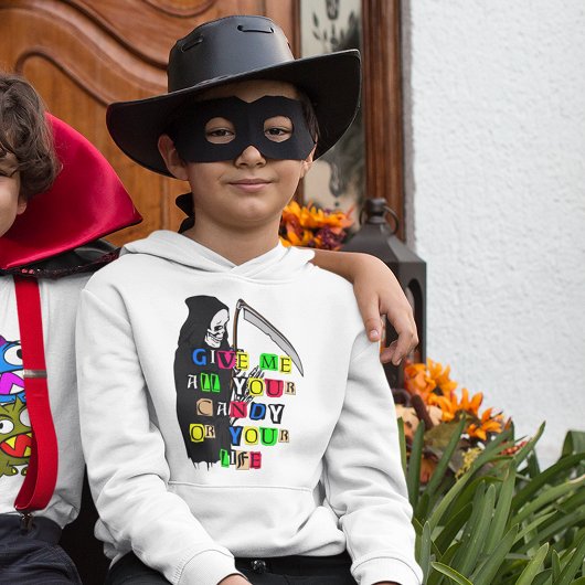 Grappige Grim Reaper Geef me Snoep Typografie Kind