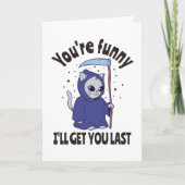 Grappige Grim Reaper Kat Halloween Kostuum Kaart (Voorkant)