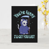 Grappige Grim Reaper Kat Halloween Kostuum Kaart (Gele Bloem)