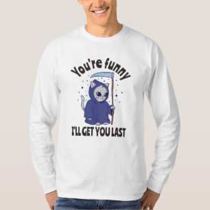 Grappige Grim Reaper Kat Halloween Kostuum T-shirt