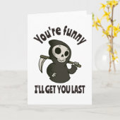 Grappige Grim Reaper Skelet Halloween Kostuum Kaart (Gele Bloem)