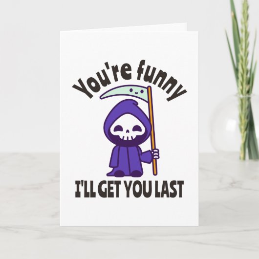 Grappige Grim Reaper Skelet Halloween Kostuum Kaart (Voorkant)