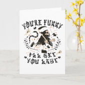 Grappige Grim Reaper Skelet Halloween Kostuum Kaart (Gele Bloem)