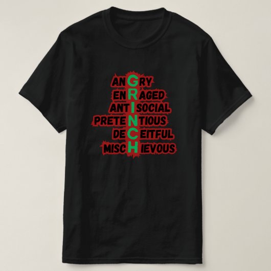 Grappige Grinch Acrostic voor echte vakantiefilm-f T-shirt (Design voorkant)