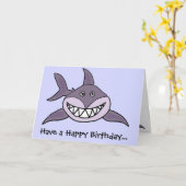 Grappige Grinning Grey Shark Cartoon Kaart (Gele Bloem)