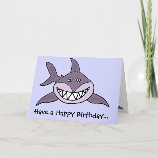 Grappige Grinning Grey Shark Cartoon Kaart (Voorkant)