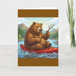 Grappige Grizzlybeer in Kayak Cartoon Kaart