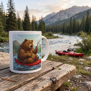 Grappige Grizzlybeer in Kayak Cartoon Koffiemok