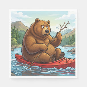Grappige Grizzlybeer in Kayak Cartoon Servet