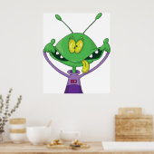 Grappige Groene Alien met een Domme Gezicht Poster (Keuken)