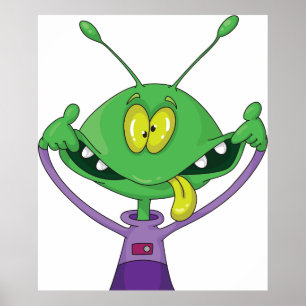 Grappige Groene Alien met een Domme Gezicht Poster