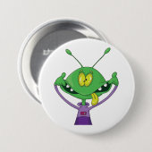 Grappige Groene Alien met een Domme Gezicht Ronde Button 7,6 Cm (Voorkant /achterkant)