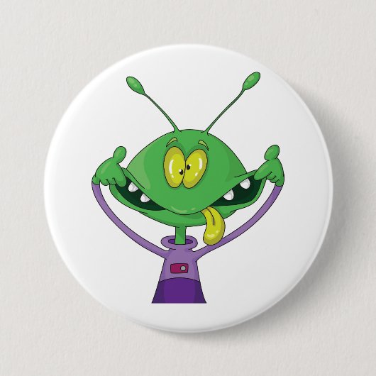 Grappige Groene Alien met een Domme Gezicht Ronde Button 7,6 Cm (Voorkant)
