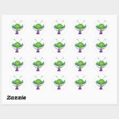 Grappige Groene Alien met een Domme Gezicht Ronde Sticker (Vel)