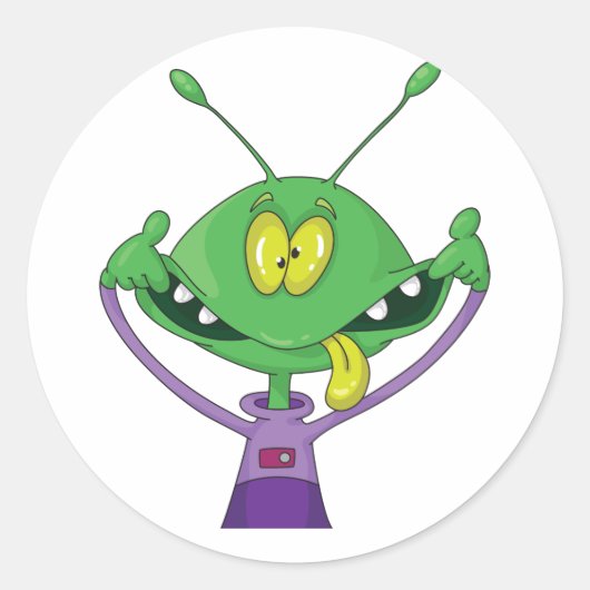 Grappige Groene Alien met een Domme Gezicht Ronde Sticker (Voorkant)