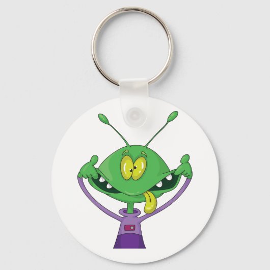 Grappige Groene Alien met een Domme Gezicht Sleutelhanger (Achterkant)