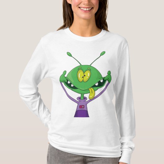 Grappige Groene Alien met een Domme Gezicht T-shirt (Voorkant)