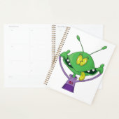 Grappige groene alien met een dwaas gezicht planner (Display)