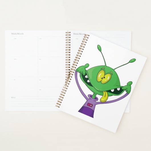 Grappige groene alien met een dwaas gezicht planner (Display)