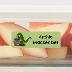 Grappige groene alligator koken cartoon gepersonal labels