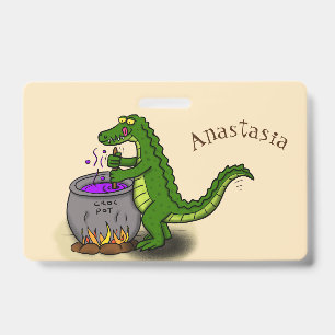Grappige groene alligator tekenfilm koken badge